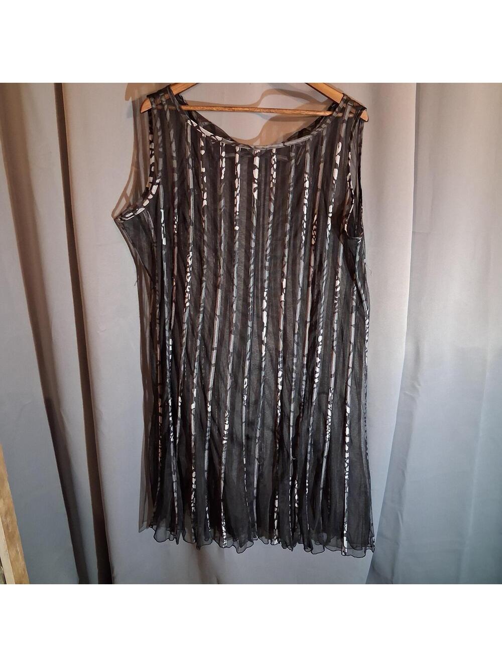 Black Sheer Sleeveless Dress with Vertical Stripes